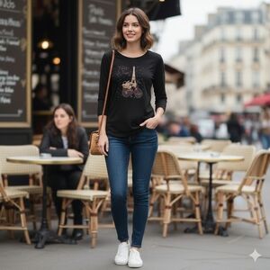 Retrology Paris Je T'aime Eiffel Tower Bicycle Top Black Size M/M